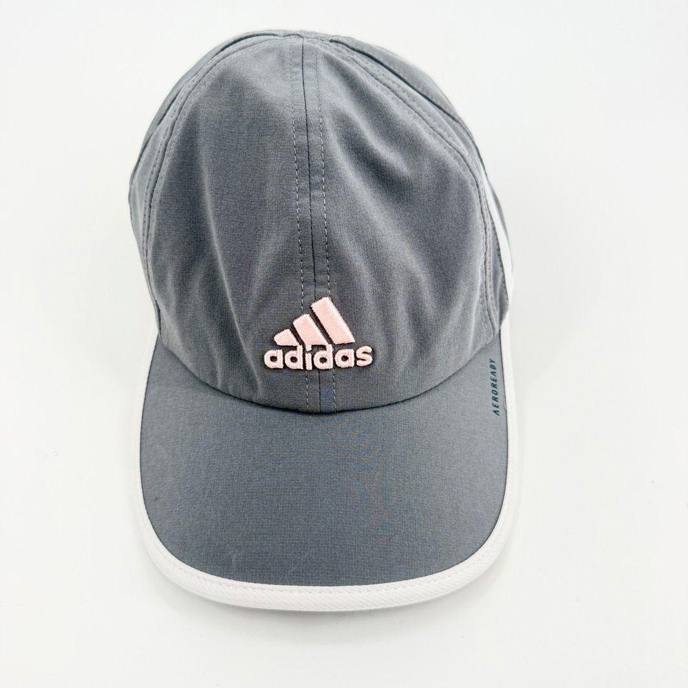Adidas Aeroready Women Running Hat Gray Pink Logo Adjustable Athletic Cap